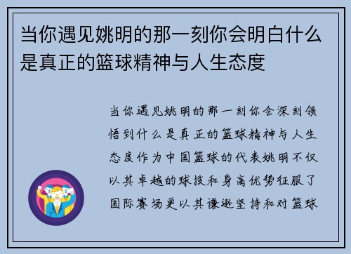 当你遇见姚明的那一刻你会明白什么是真正的篮球精神与人生态度
